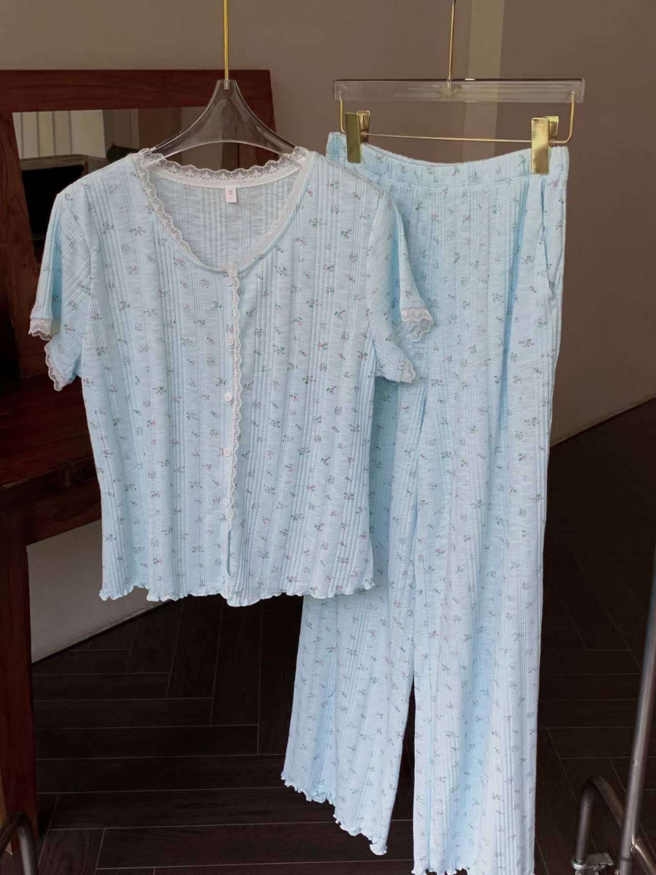 Floral Ribbed Pajama Set