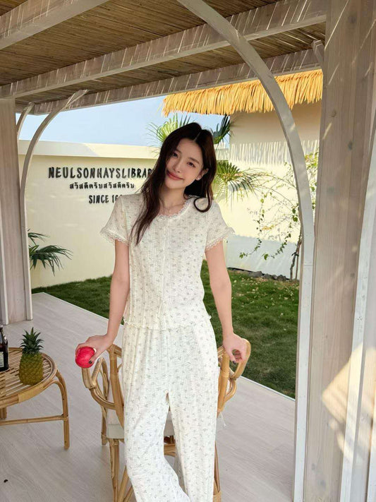 Floral Ribbed Pajama Set