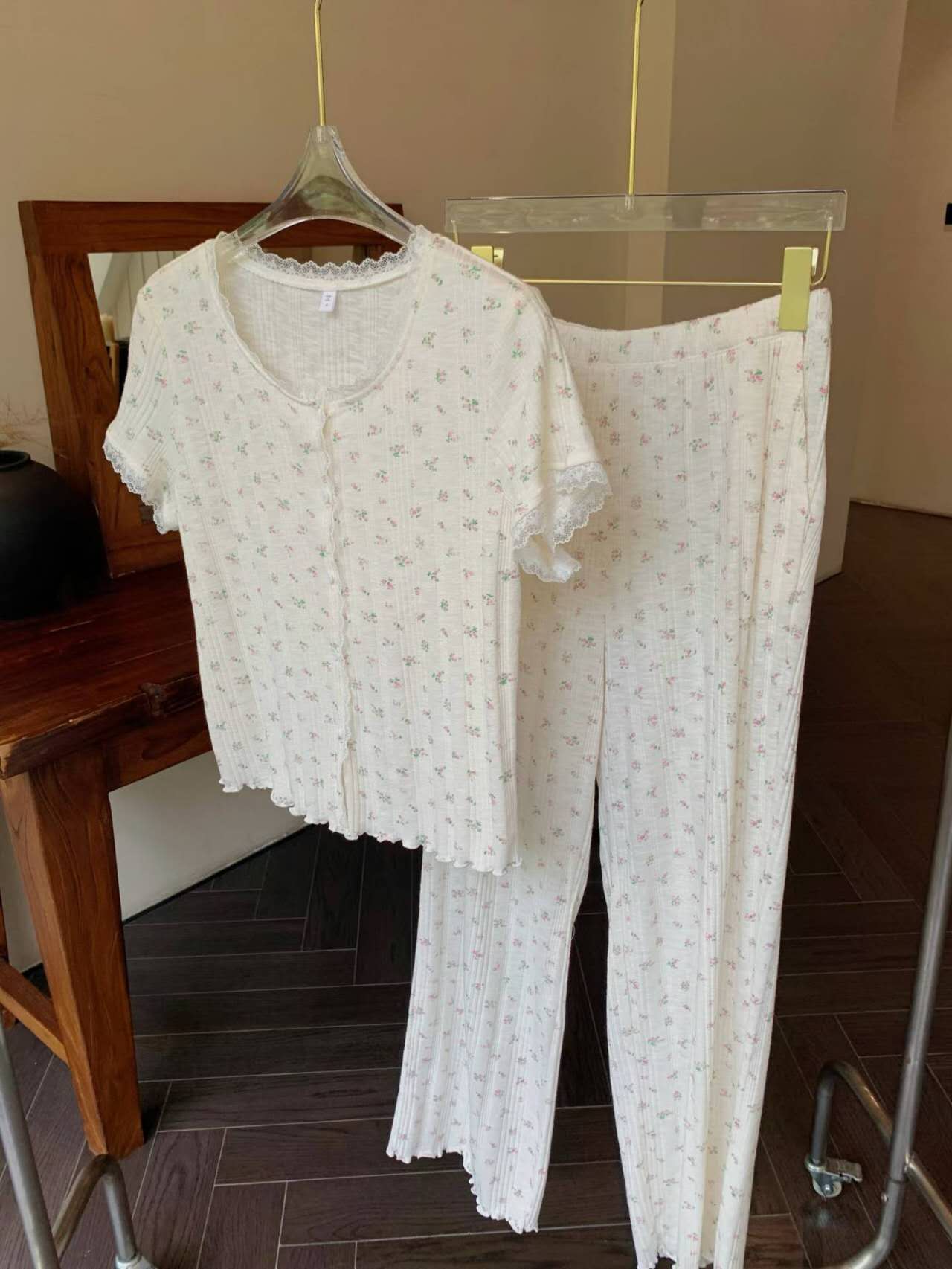 Floral Ribbed Pajama Set