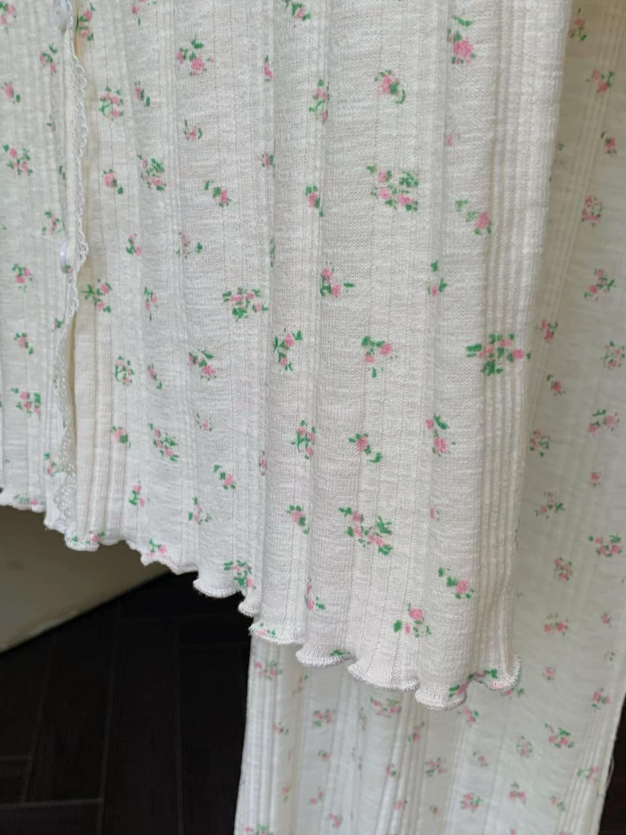 Floral Ribbed Pajama Set