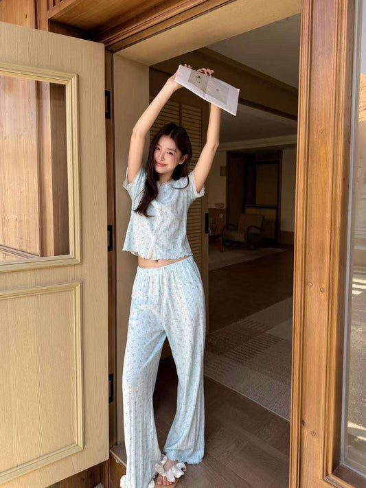 Floral Ribbed Pajama Set