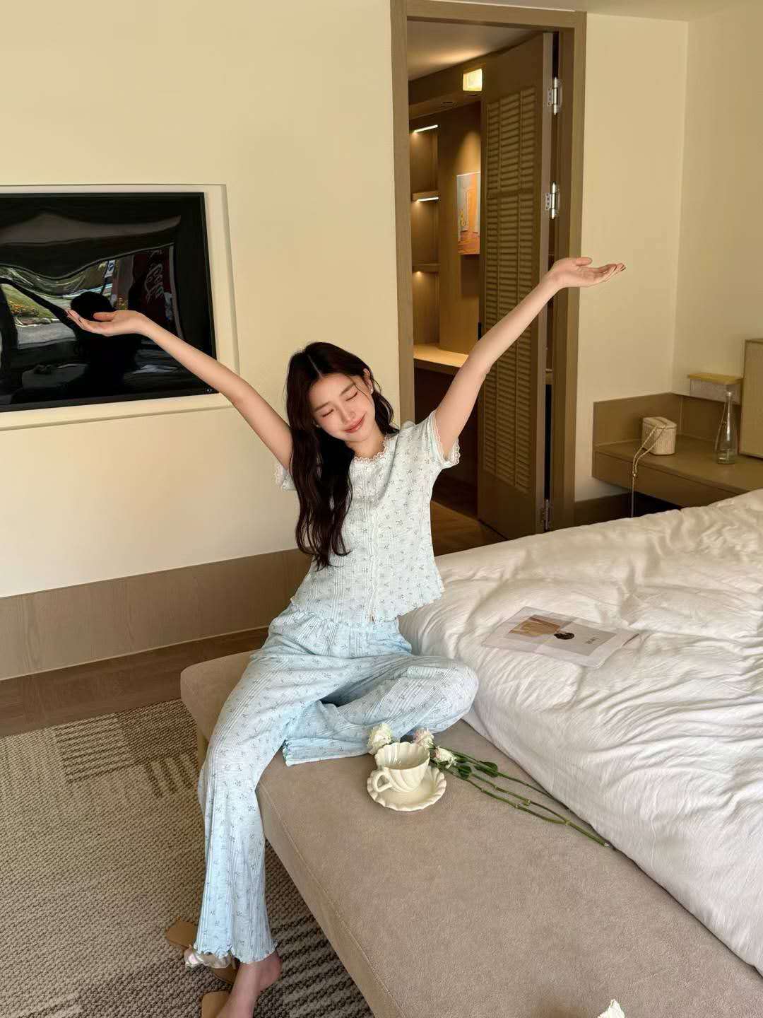 Floral Ribbed Pajama Set