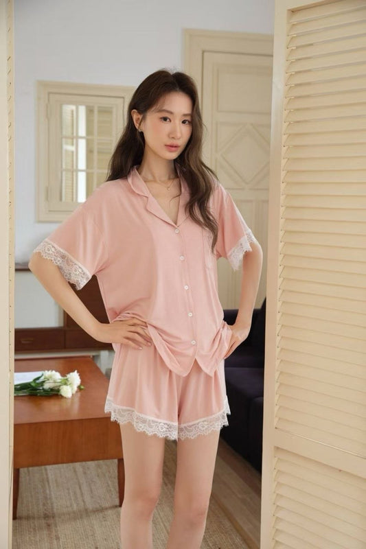 Blush Lace Short Sleeve Set