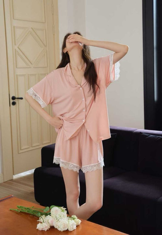 Blush Lace Short Sleeve Set